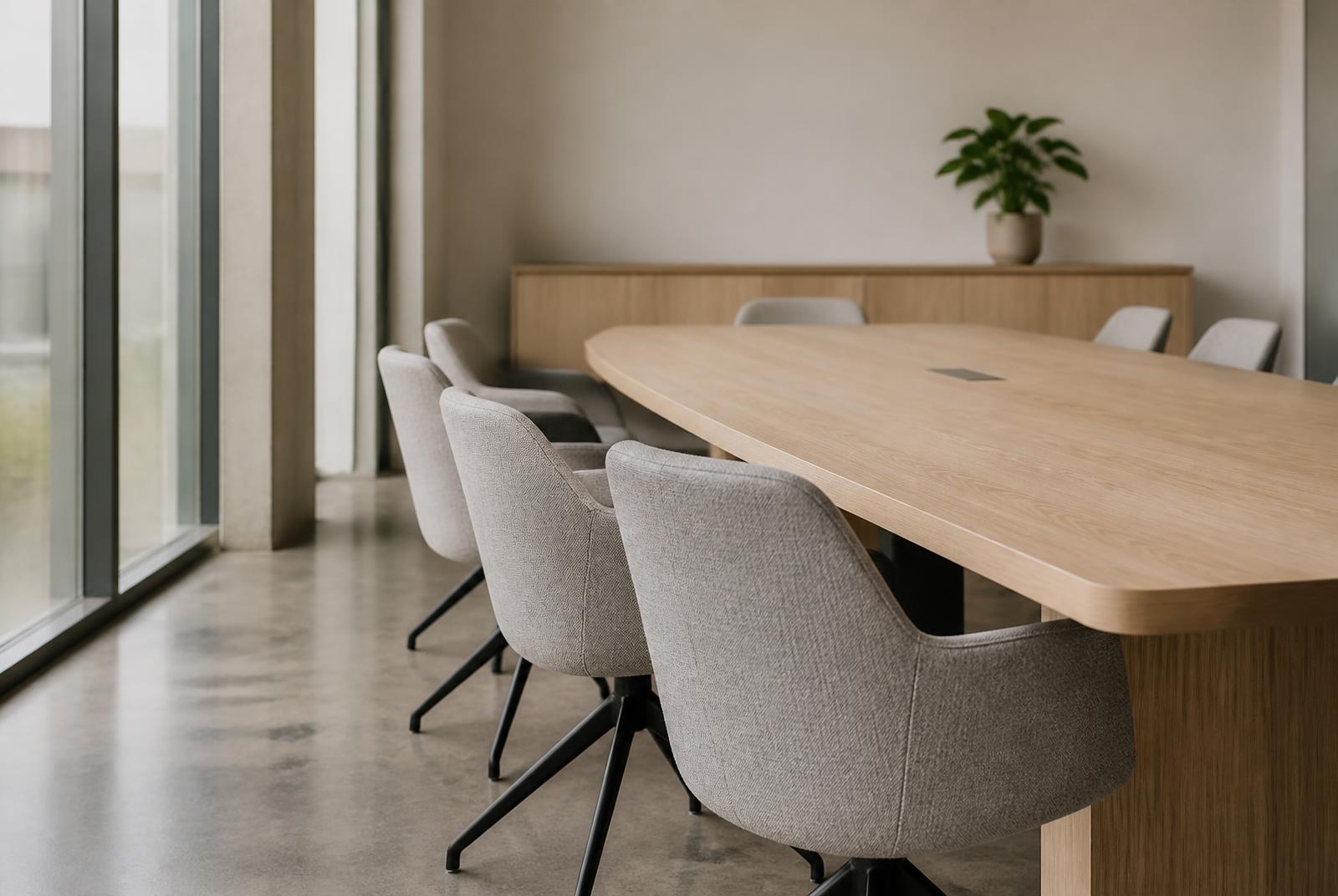 Empty modern meeting room bathed in soft daylight